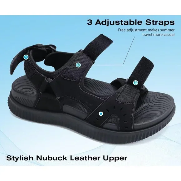 Casual Hiking Sandals Men's Black Athletic Sports Walking Fisherman Shoes - Picture 4 of 10